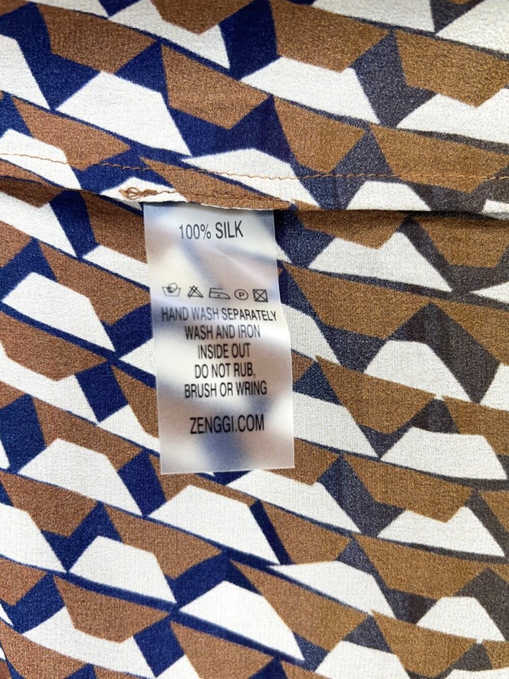 'Zenggi Amsterdam' Geometric Print V-Neck Shift Dress Blue Brown - Size 3en - Picture 7 of 7